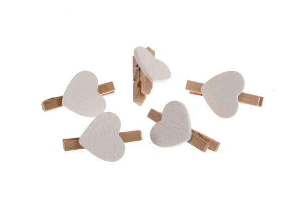 White Heart Peg Clips x5